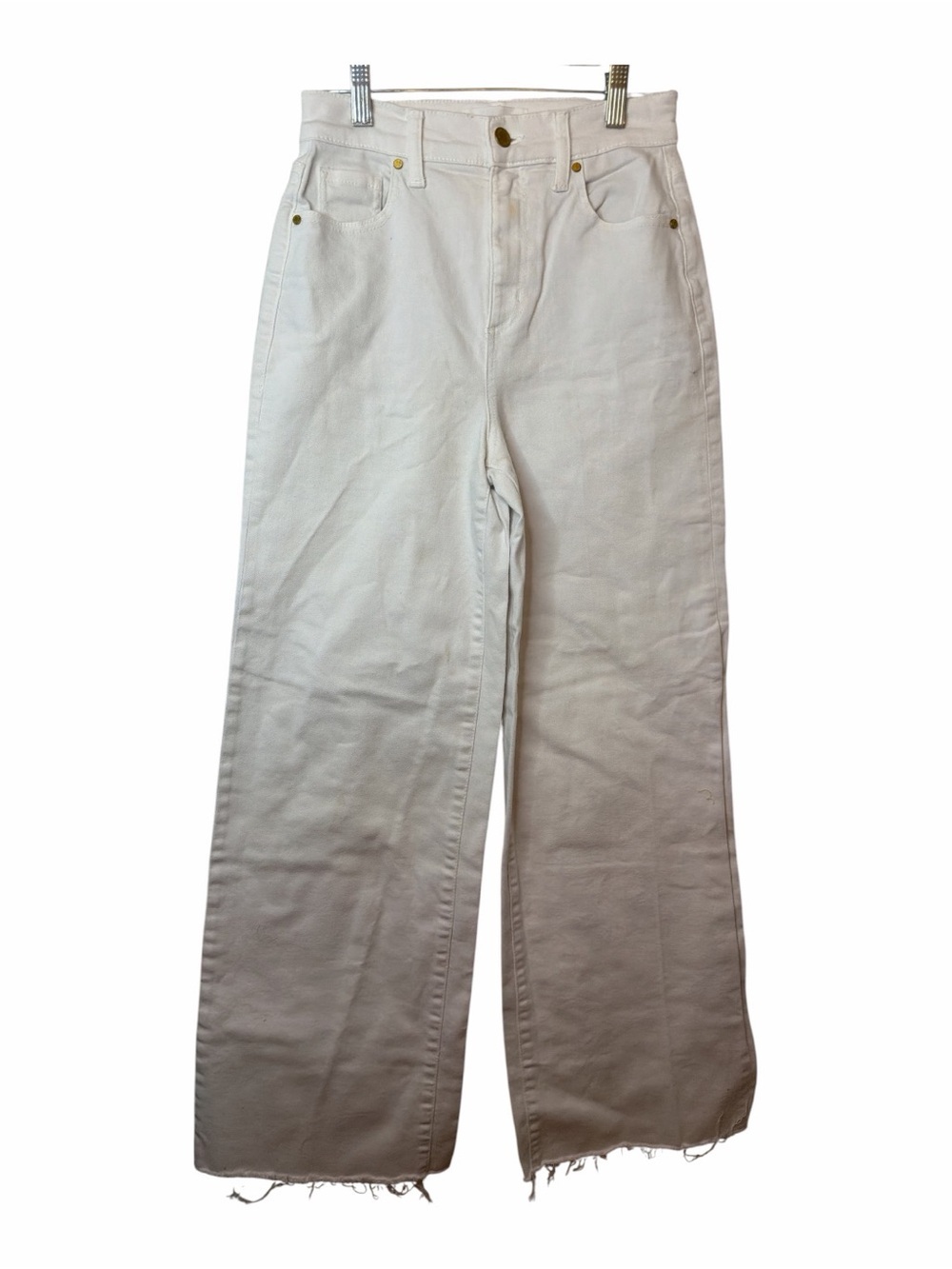 Level 99 White High-Rise Wide-Leg Raw Edge BottomWomen's Jeans